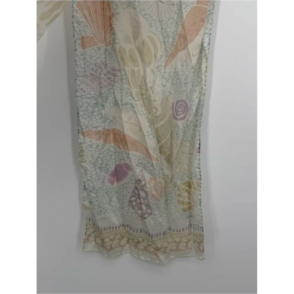 Liz Claiborne Vintage Pastel Seashell Print Scarf Beach Coastal Wrap Accessory